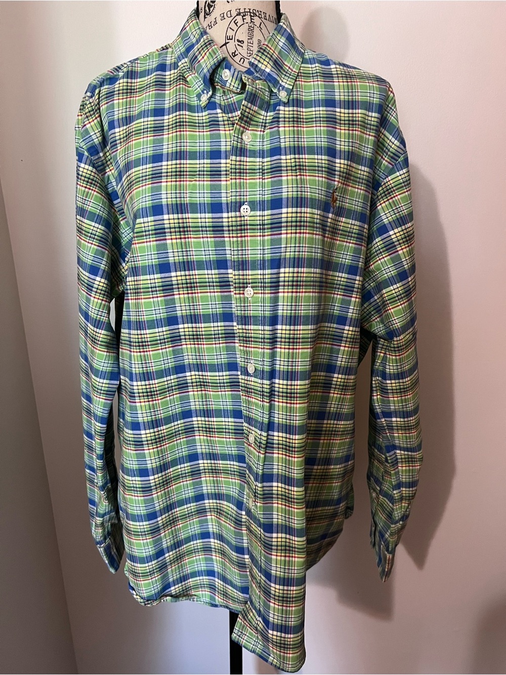 Ralph Lauren Mens Plaid Oxford Shirt Size XL Green Blue Classic Fit Button Down